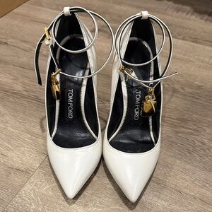 Tom Ford White Heels with Gold Accents